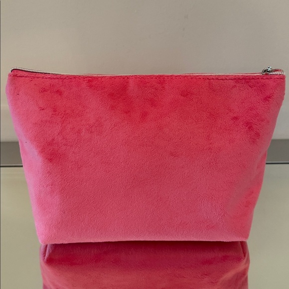 🆕 JUICY COUTURE Velour Makeup Bag Rhinestones Large Cosmetic Clutch NWOT Pink - Picture 2 of 11